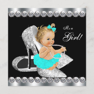 Invitation Diamond Turquoise Blue Black Breakfast Baby shower