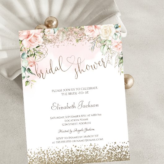 Invitation Diamonds Blush Flowers Bridal Shower 