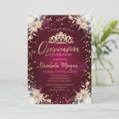 Invitation Diamonds Bourgogne Citrouille Floral Quinceañera (Debout devant)