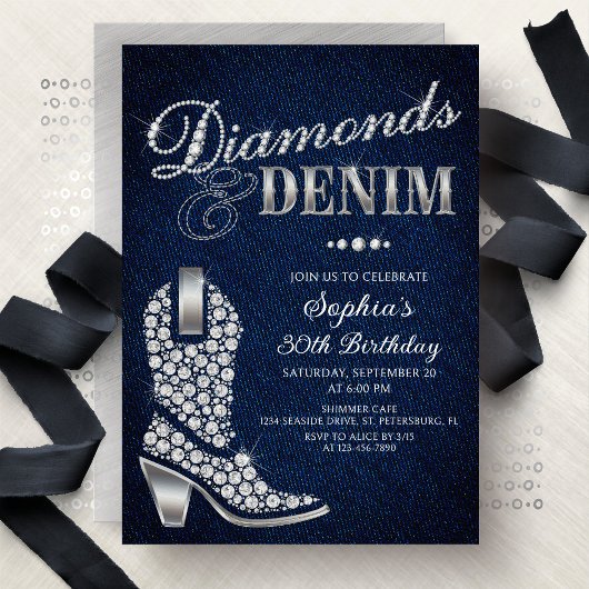 Invitation Diamonds Denim Western Birthday