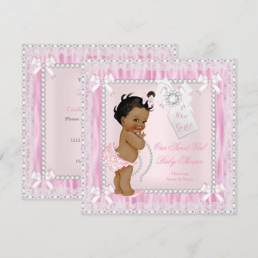 Invitation Diamonds dentelle douce petite ethnique Baby showe (Devant / Derrière)