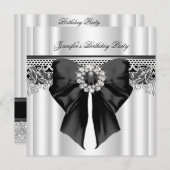 Invitation Diamonds dentelle image Anniversaire fête Noir Bla (Devant / Derrière)