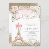 Invitation Diamonds Eiffel Tower Bow Flowers Bridal Shower (Devant / Derrière)