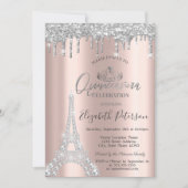 Invitation Diamonds Eiffel Tower,Drips Silver Quinceañera (Devant)