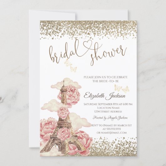 Invitation Diamonds Eiffel Tower Peonies Butterfly (Devant)