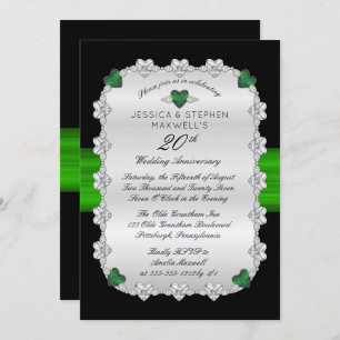 Invitation Diamonds Emeralds Green 20e anniversaire Mariage