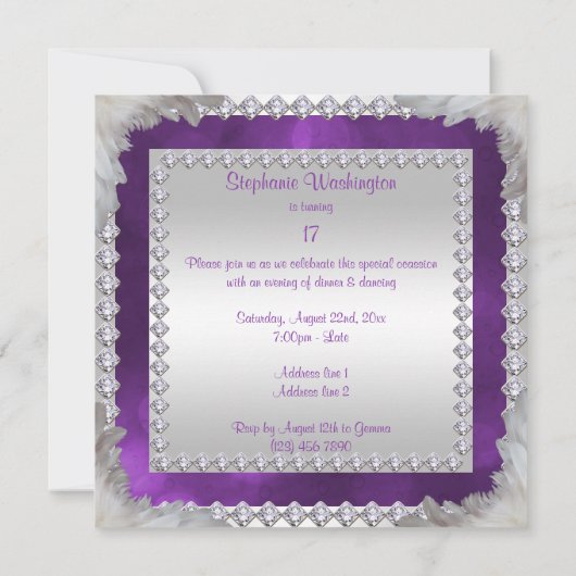 Invitation Diamonds & Feathers 17e anniversaire (Dos)