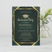 Invitation Diamonds Gold Grad Cap Striped Green Graduation (Debout devant)