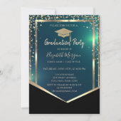 Invitation Diamonds Gold Grad Casquette Green Graduation (Devant)