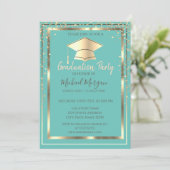 Invitation Diamonds Gold Grad Casquette Mint Green Graduation (Debout devant)