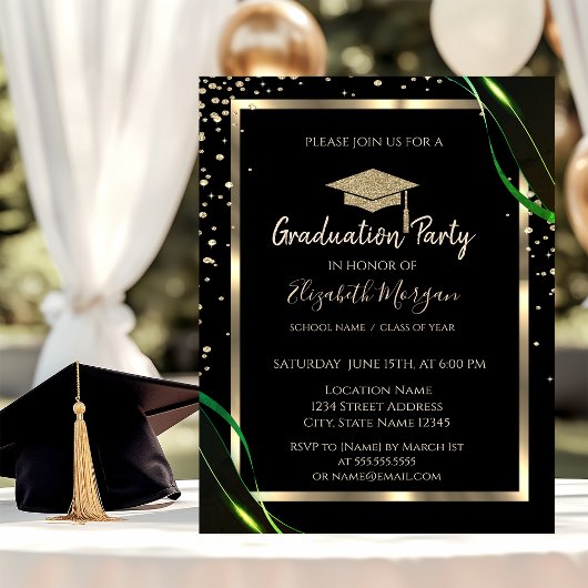 Invitation Diamonds Gold Grad Casquette Vert noir Graduation