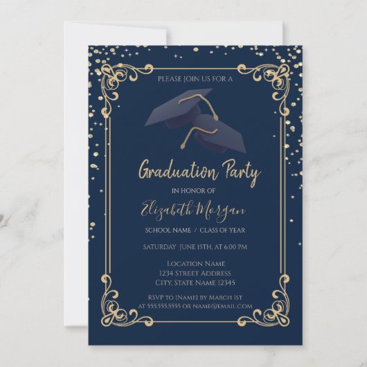 Invitation Diamonds Grad Cap Frame Navy Blue Graduation (Devant)
