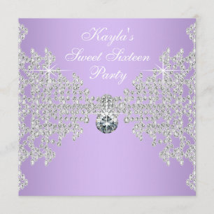 Invitation Diamonds Lavande Purple Sweet 16 Anniversaire