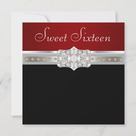 Invitation Diamonds Pearl Ruby Red Sweet sixteen Anniversaire (Devant)
