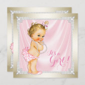 Invitation Diamonds Pearls Baby shower de fille en or rose (Devant / Derrière)
