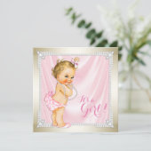 Invitation Diamonds Pearls Baby shower de fille en or rose (Debout devant)