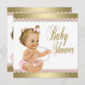Invitation Diamonds Pearls Baby shower d'or rose (Devant / Derrière)