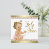 Invitation Diamonds Pearls Baby shower d'or rose (Debout devant)