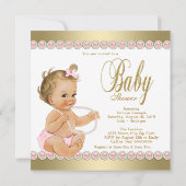 Invitation Diamonds Pearls Baby shower d'or rose (Dos)