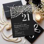 Invitation Diamonds Pearls Black White 21e anniversaire Dîner<br><div class="desc">Un modèle d'invitation 21e anniversaire moderne, élégant, formel et classe pour les femmes avec un arrière - plan noir, des cordes de perles et de diamants (effet numérique) et une typographie moderne en blanc perle. Un design chic "diamants et perles" pour une femme qui a vingt et un ans, à...</div>