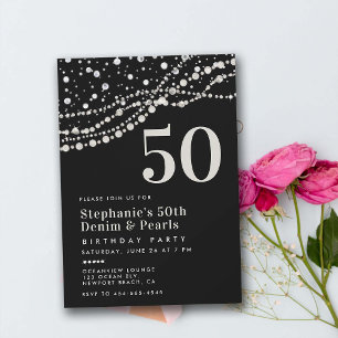 Invitation Diamonds Pearls Black White Elégant 50e anniversai