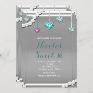 Invitation Diamonds & Pearls Bling Jewels Glam Anniversaire