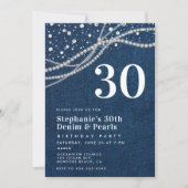 Invitation Diamonds Pearls Denim classe élégante 30e annivers (Devant)