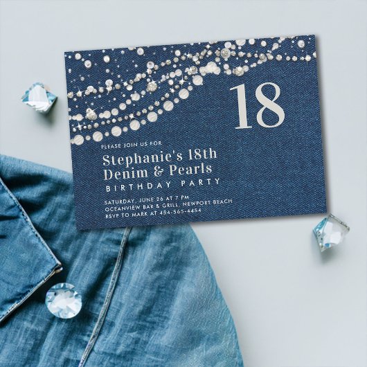 Invitation Diamonds Pearls Denim Elegant Classy 18e anniversa