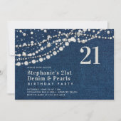 Invitation Diamonds Pearls Denim Elegant Classy 21e anniversa (Devant)