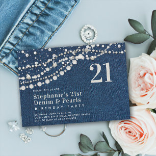 Invitation Diamonds Pearls Denim Elegant Classy 21e anniversa