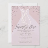 Invitation Diamonds Pearls élégante robe rose 21e Anniversair (Devant)
