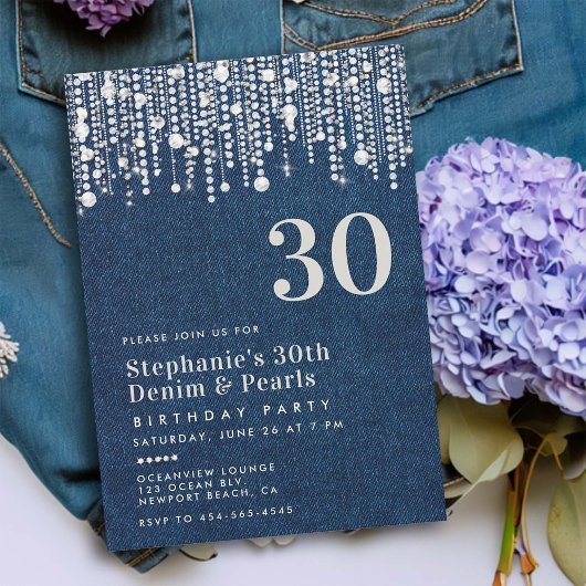 Invitation Diamonds Pearls Jean Denim Classy 30e anniversaire