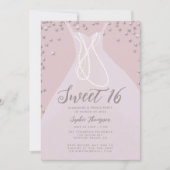 Invitation Diamonds Pearls Princess Robe rose Douce 16 Partie (Devant)
