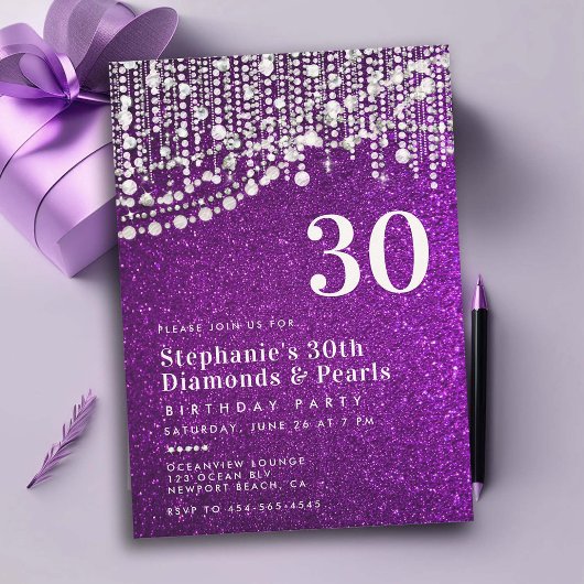 Invitation Diamonds Pearls Purple Parties scintillant Chic 30