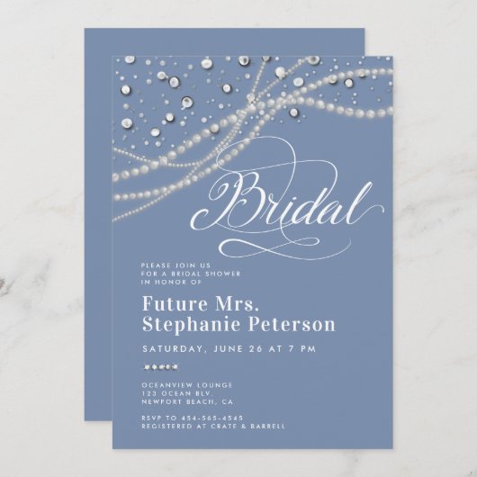 Invitation Diamonds Pearls Quelque chose de bleu Mme Fête des (Devant / Derrière)