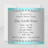 Invitation Diamonds Pearls Quinceanera bleu Turquoise (Dos)