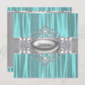 Invitation Diamonds Pearls Quinceanera bleu Turquoise Invitat (Devant / Derrière)