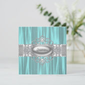 Invitation Diamonds Pearls Quinceanera bleu Turquoise Invitat (Debout devant)
