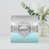 Invitation Diamonds Pearls Quinceanera bleu Turquoise Invitat (Debout devant)