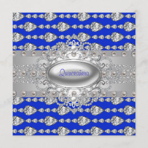 Invitation Diamonds Pearls Royal Blue Birthday Party