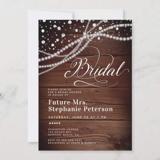 Invitation Diamonds Pearls Rustic Wood Chic Mme Fête des mari (Devant)