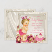 Invitation Diamonds Pearls Satin Rose Princess Baby shower (Devant / Derrière)