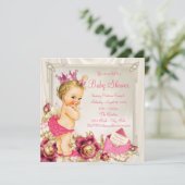Invitation Diamonds Pearls Satin Rose Princess Baby shower (Debout devant)