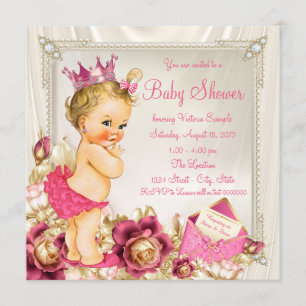 Invitation Diamonds Pearls Satin Rose Princess Baby shower