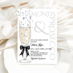 Invitation Diamonds & Prosecco Élégant Nœud Enterrement de Vi