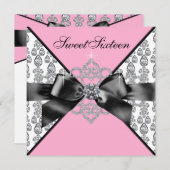 Invitation Diamonds Rose Black Sweet 16 Anniversaire (Devant / Derrière)