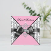 Invitation Diamonds Rose Black Sweet 16 Anniversaire (Debout devant)