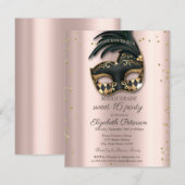 Invitation  Diamonds Rose Gold Black Masquerade Sweet 16   (Devant / Derrière)