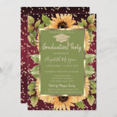 Invitation Diamonds Sunflowers Red Graduation (Devant / Derrière)