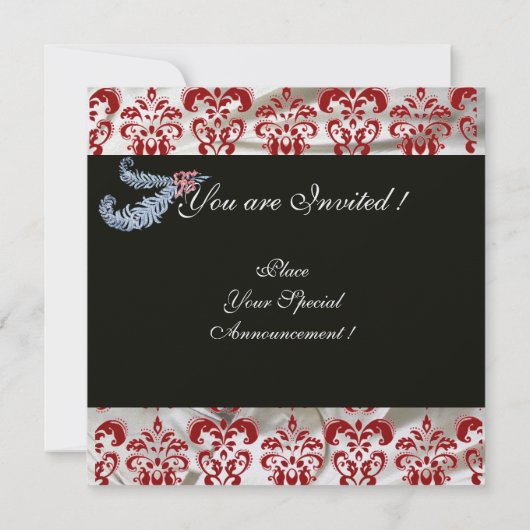 INVITATION DIAMONT FEATHER RED WHTE ICE SILK DAMASK MONOGRAM (Dos)